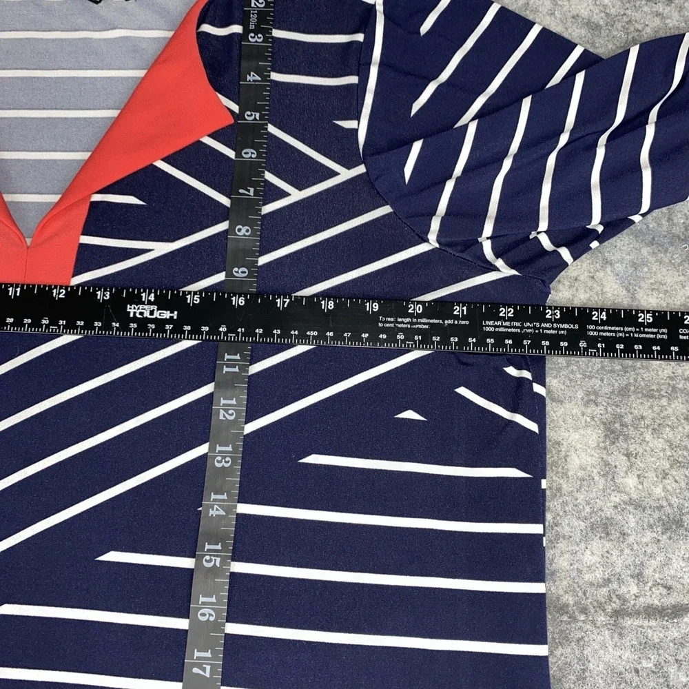 TIANA B Ladies 14 W Navy/ White Striped Coral Accents Fit & Flare Nautical Dress